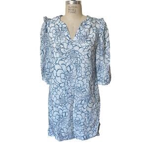 Cartolina Nantucket Isabella Floral Print Short Dress in Blue & White Size Small